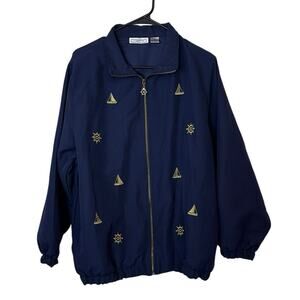Vintage Keneth Too Navy Gold Embroidered Jacket Shoulder Pads Size XL  Nautical